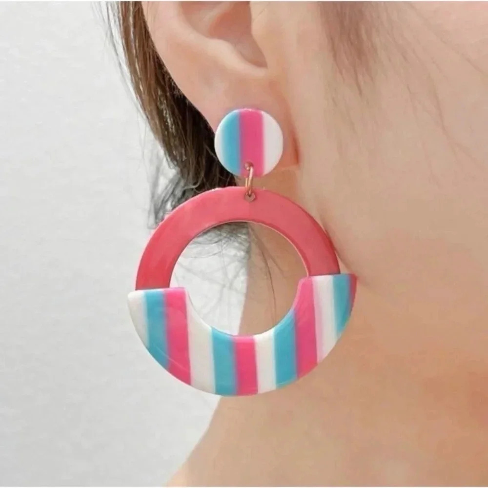 Striped Acrylic Circle Hoop Earrings